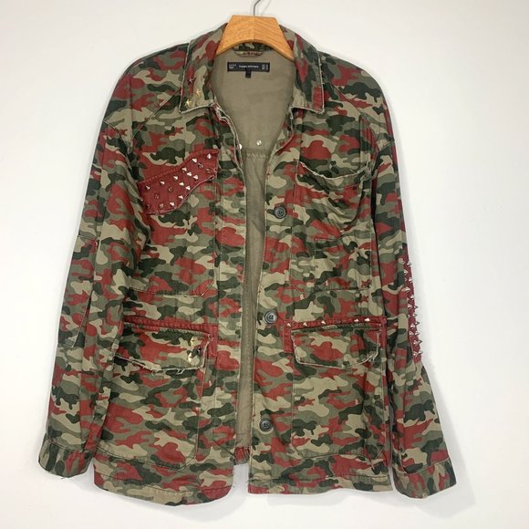 ZARA Studded Distressed Camouflage Military Jacket Sz XS - Picture 5 of 11